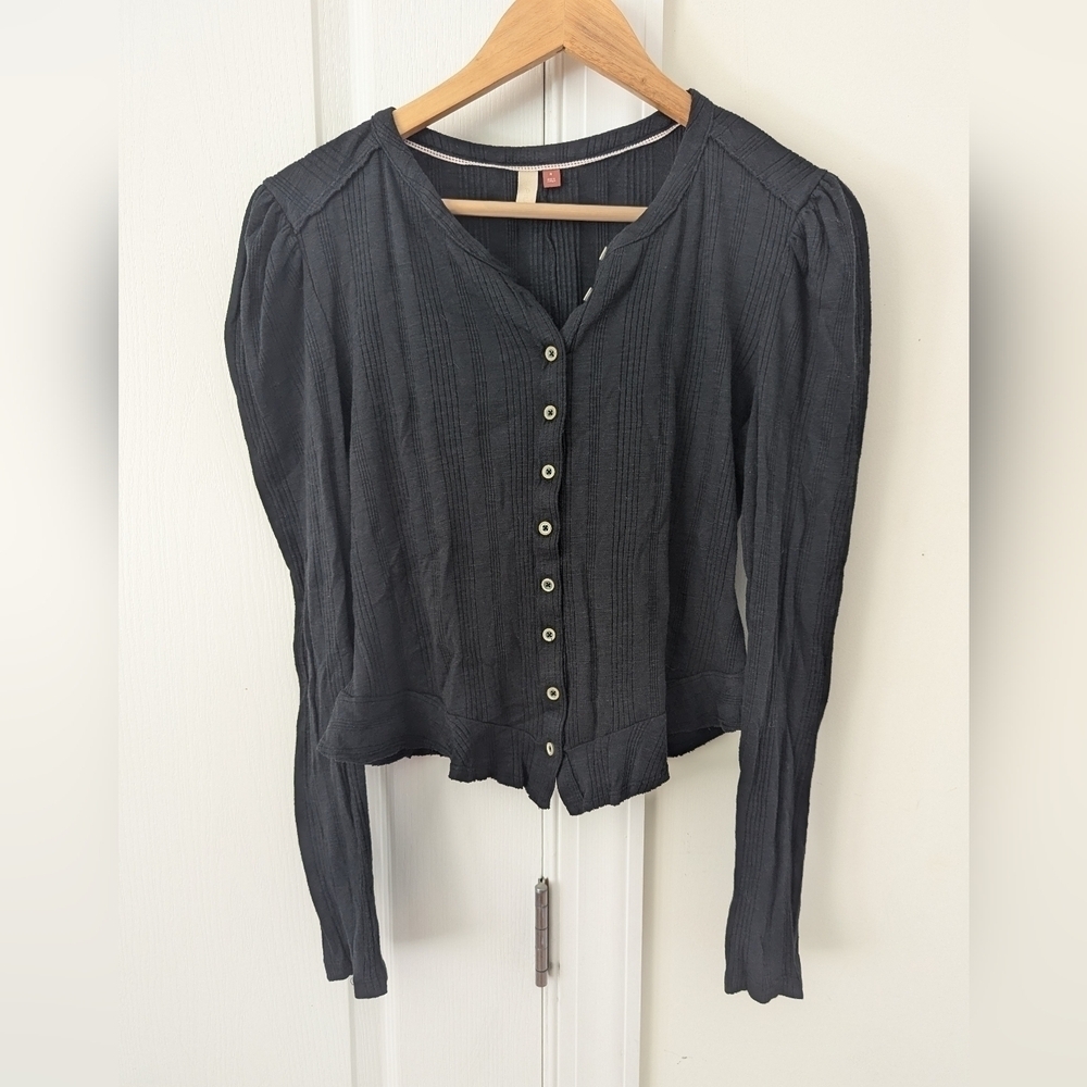Pilcro Womens Top Black Ribbed Long Sleeve Cropped Size Small Shirt Anthropologi